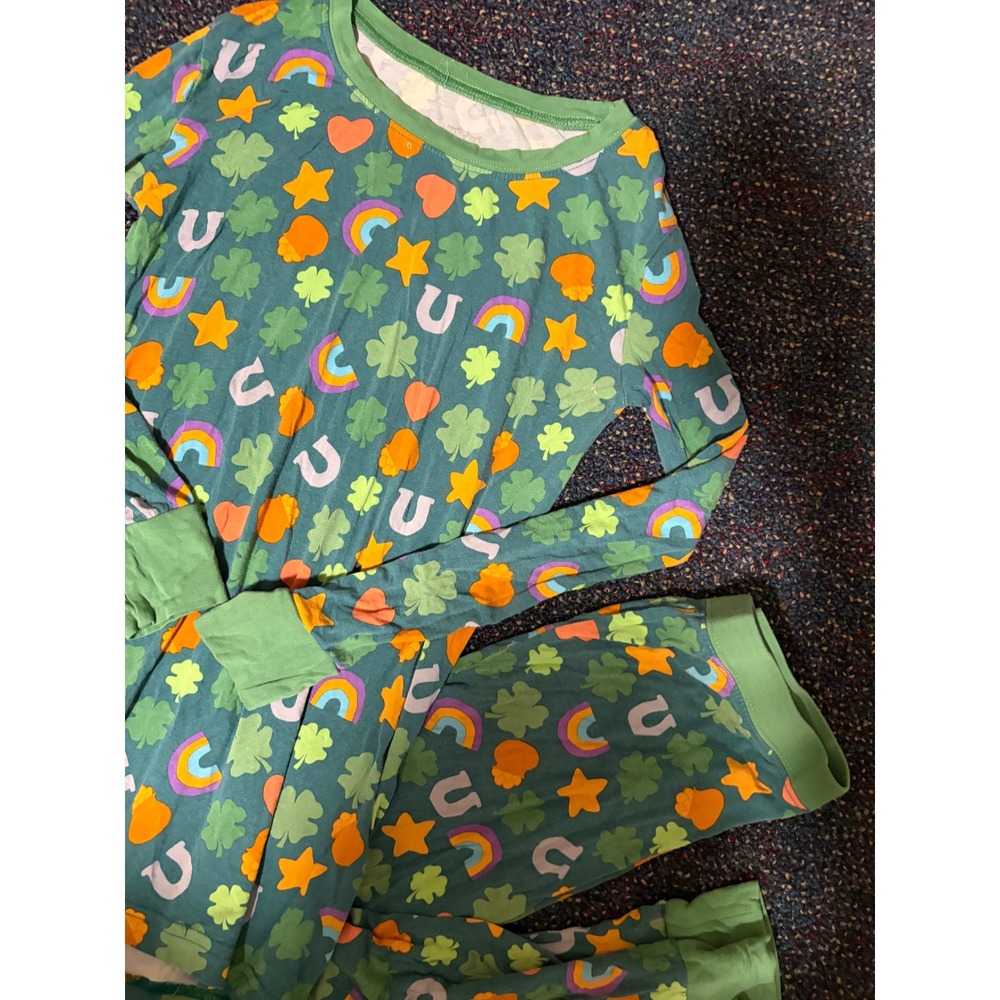 Little Sleepies St Patricks Day Lucky Charms Bamboo Pajama Set Green Kids 9/10